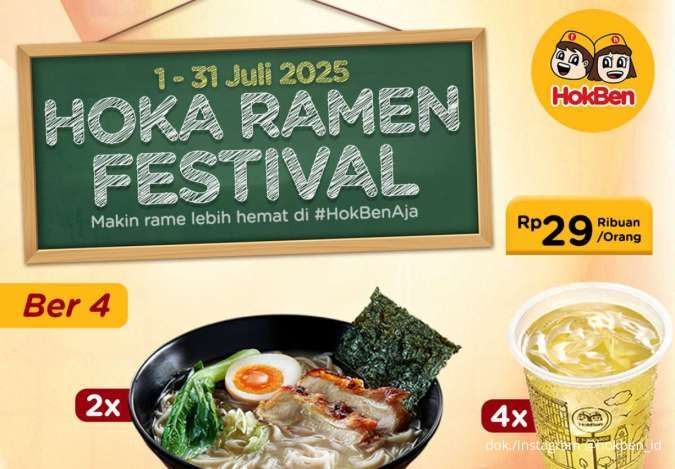 Promo Hoka Ramen Festival 1-31 Juli 2025, Makan Berempat Cuma Rp 29.000-an per Orang