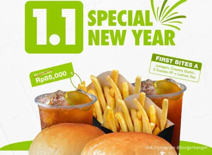 Promo 1.1 Burger Bangor Paket Berdua Komplit Lebih Hemat, Cuma 1-3 Januari 2026