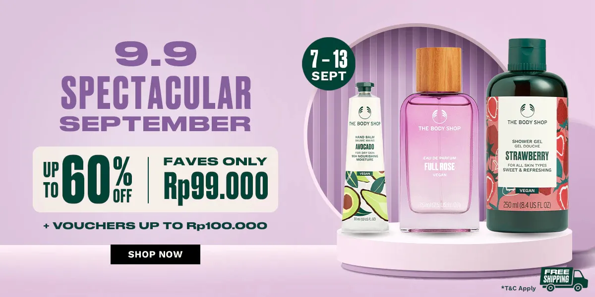 Promo The Body Shop 9.9 Spectacular September Diskon s/d 60% Periode 7-13 September 2024