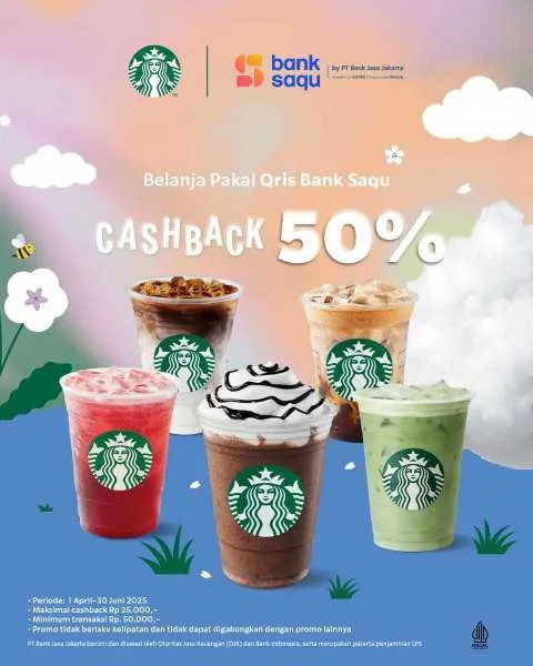 Promo Starbucks Banks Saqu Diskon 50%