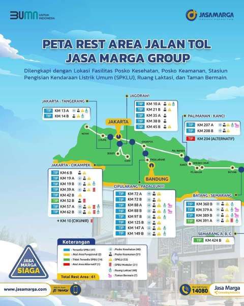 Peta Rest Area Jalan Tol dari Jasa Marga di Lebaran 2025