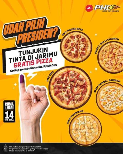 Promo PHD (Pizza Hut Delivery) Spesial Pemilu 14 Februari 2024