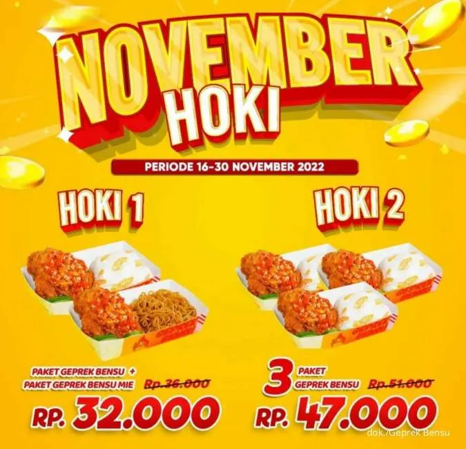 Promo Geprek Bensu November 2022: Paket November Hoki