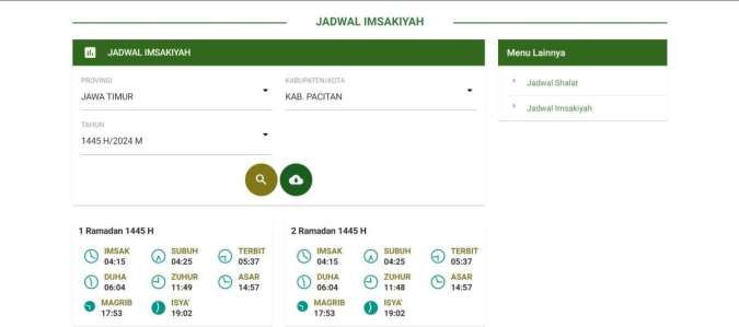 Jadwal Imsakiyah Pacitan 2024