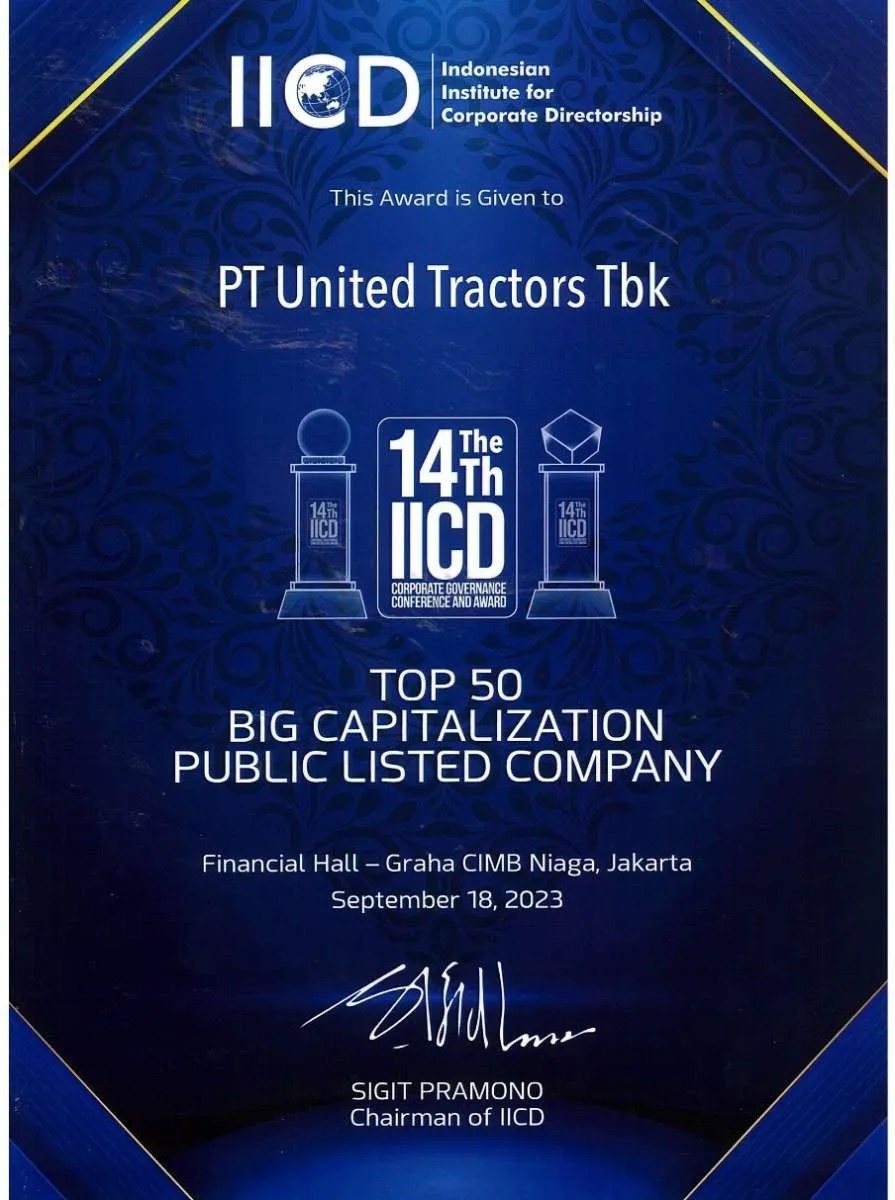 United Tractors Masuk Top Emiten Berkapitalisasi Pasar Terbesar di IICD CG Award 2023