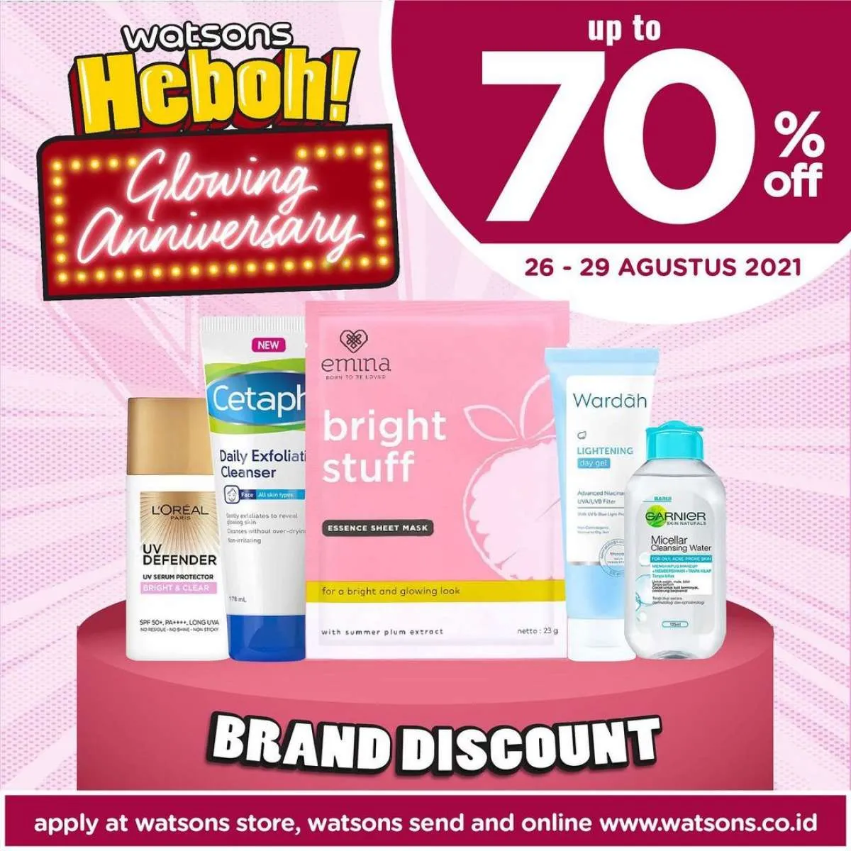 Promo Watsons Glowing Anniversary, Skincare Diskon Hingga 70% Hanya 4 Hari!