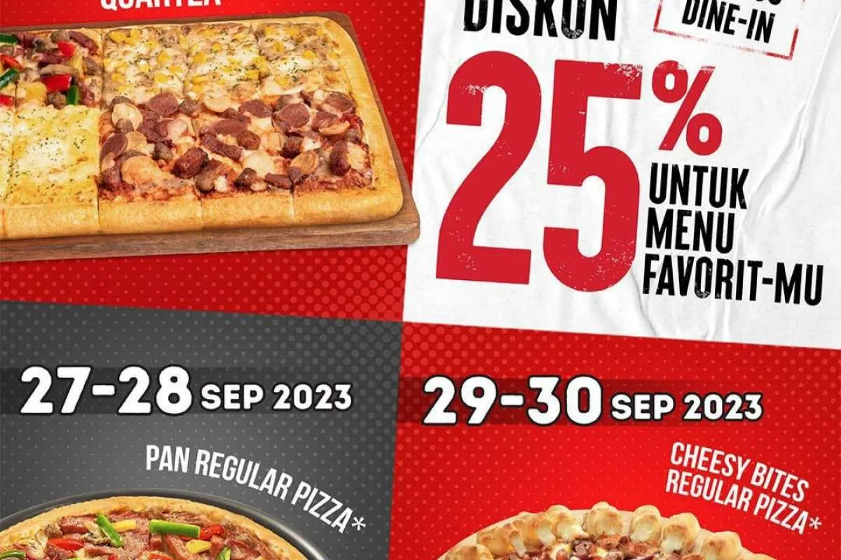 Promo Pizza Hut Dine In Diskon 25% untuk 3 Menu Pizza Berbeda Edisi 25-30 September