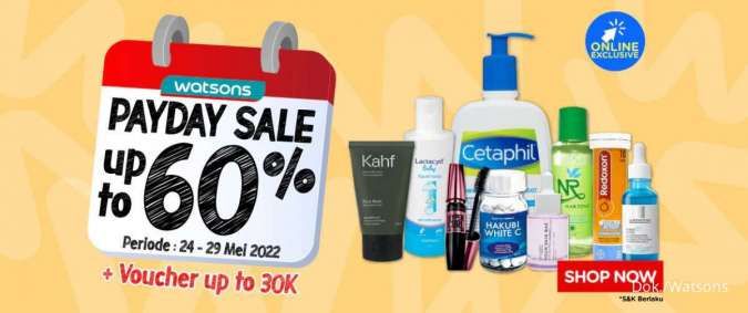 Promo Watsons Gajian 24-29 Mei 2022, Produk Kecantikan & Kesehatan Diskon hingga 60%