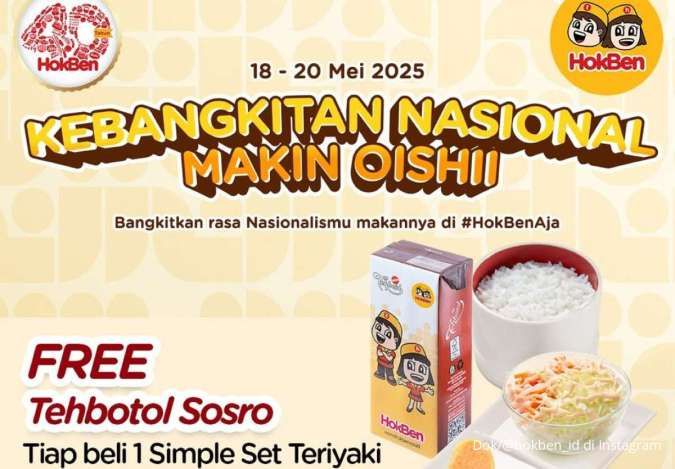 Promo HokBen Hari Kebangkitan Nasional Mei 2025, Gratis Tehbotol Sosro Sampai Besok