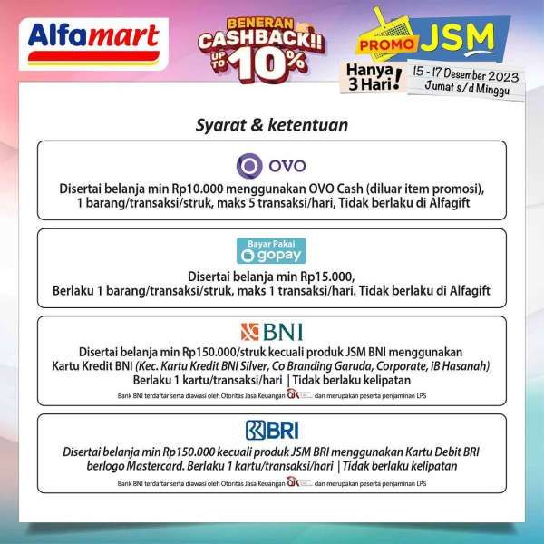 Promo JSM Alfamart Terbaru Cashback 10% 15-17 Desember 2023