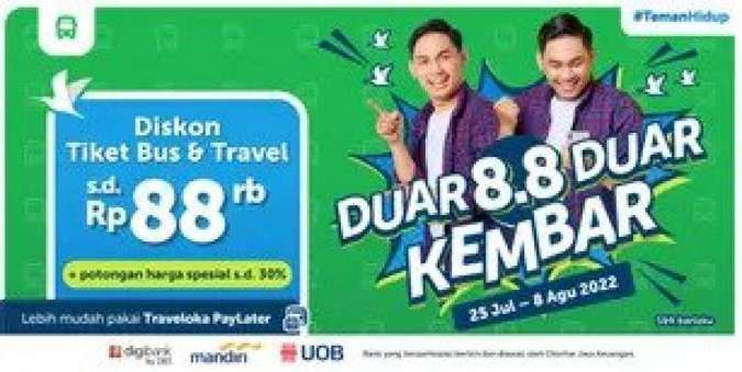 Manfaatkan Promo Traveloka 8.8, Diskon Tiket Bus & Travel s.d Rp 88.000+Potongan 30%
