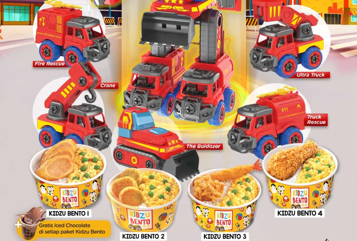 Promo HokBen Kidzu Bento + Iced Chocolate Cuma Rp 38.000-an dan Koleksi Mainannya