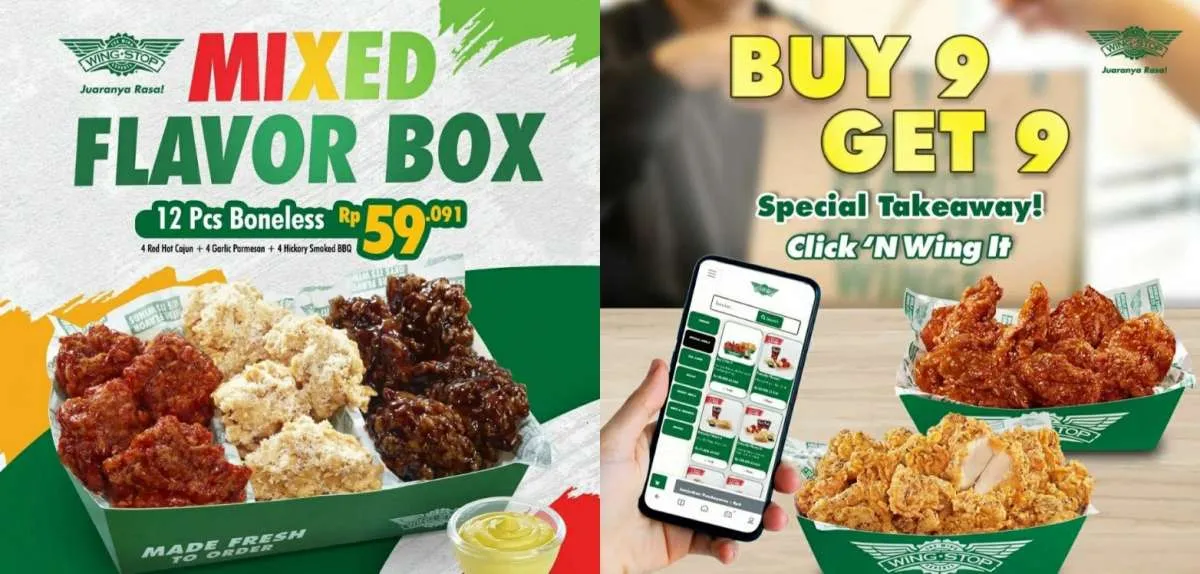 Promo Wingstop 5-30 April 2024, Buy 9 Get 9 Free dan 12 pcs Wings Rp 59.091