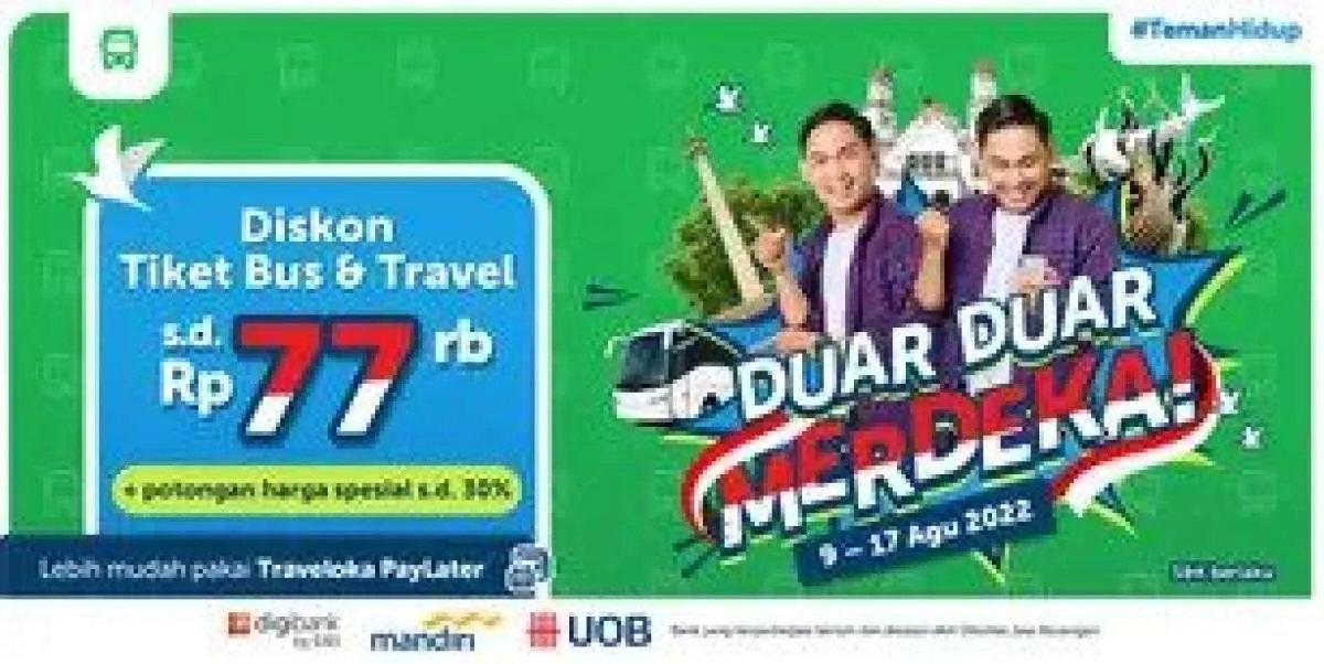 Promo Traveloka Merdeka s.d 17 Ags 2022, Diskon Tiket Bus & Travel Hingga Rp77.000