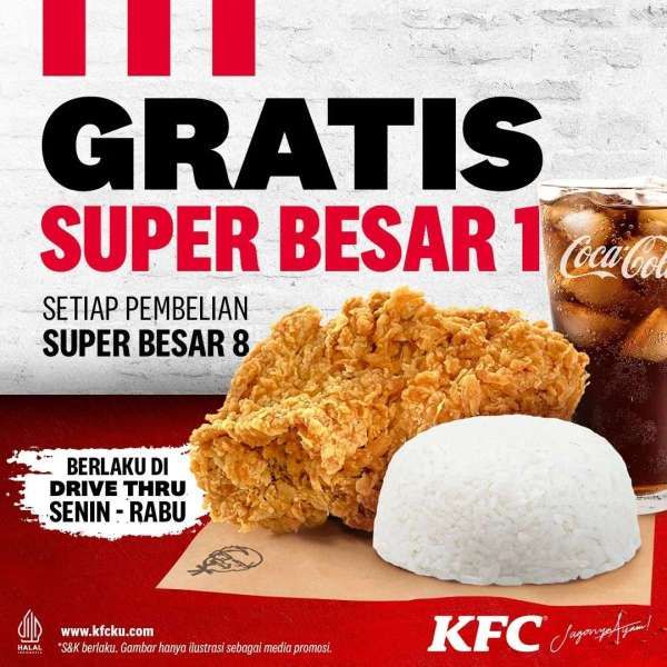 Promo KFC Terbaru Februari 2023, Promo Gratis Super Besar 1