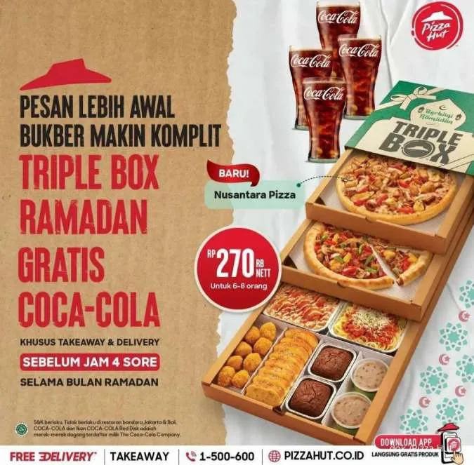 Promo Pizza Hut Spesial Ramadan: Triple Box Gratis Coca Cola