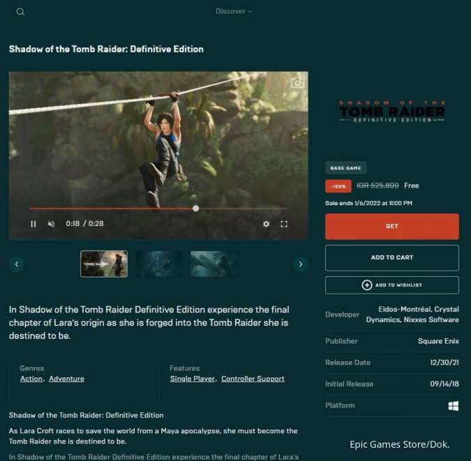 Klaim Tomb Raider PC gratis di Epic Games Store