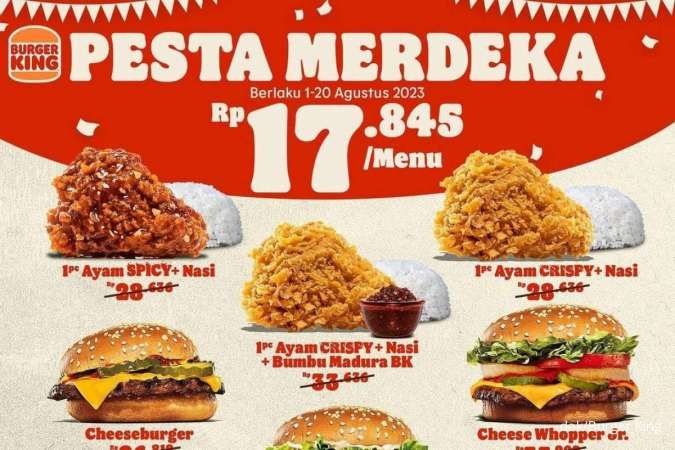 Promo Burger King 1-20 Agustus 2023, Pesta Merdeka Semua Serba Rp 17.845