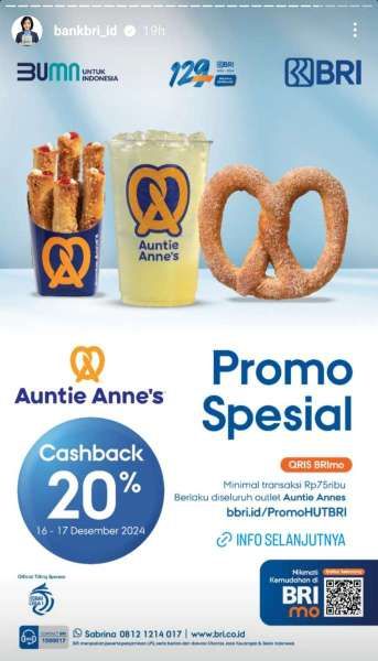 Promo HUT BRI di Auntie Annes 16-17 Desember 2024