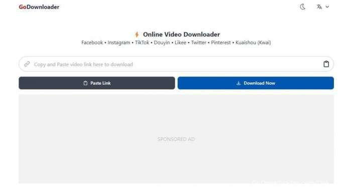 Website GoDownloader untuk download video tanpa watermark