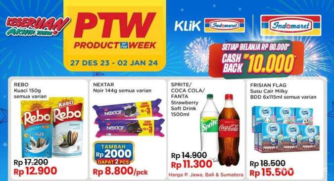 Promo PTW Indomaret 27 Desember 2023-2 Januari 2024, Tambah Rp 2.000 Bisa Dapat 2 Pcs