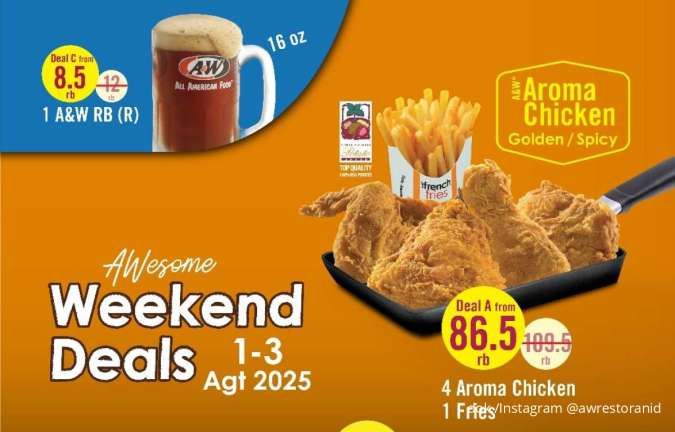 Promo A&W Weekend Deals 1-3 Agustus, Beli Paket Ayam Free Burger & Chicken Chunks