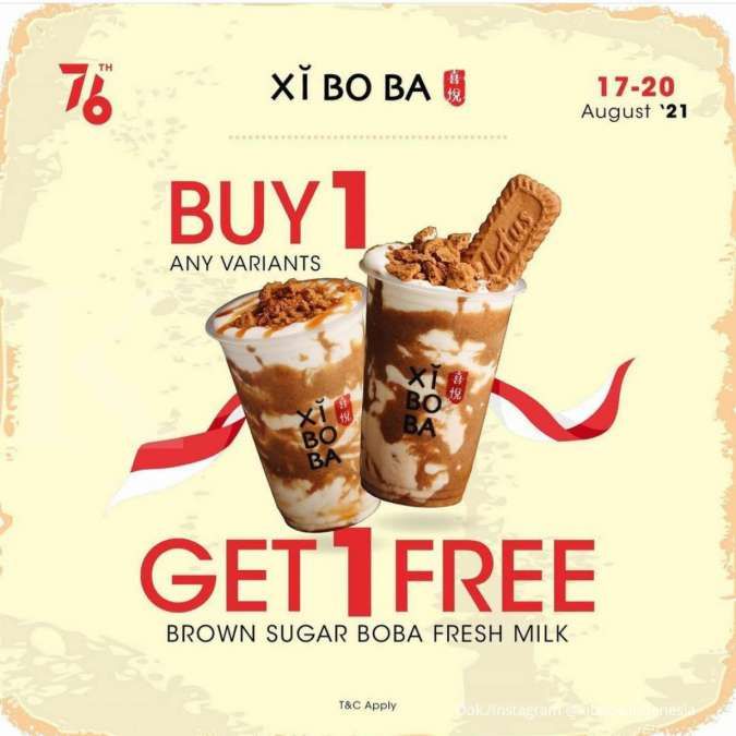 Promo Xi Bo Ba 20 Agustus 2021, Hari Terakhir Promo Beli 1 Gratis 1 Boba Fresh Milk