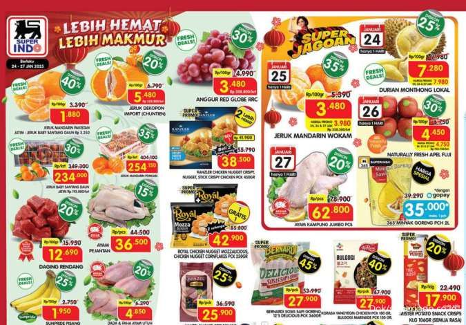 Promo JSM Superindo Weekend 24-27 Januari 2025, Jeruk Mandarin & Durian Diskon Besar