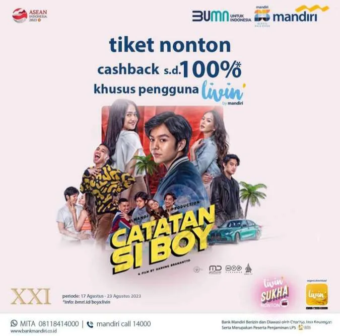 Promo Cinema XXI Agustus 2023, Ada Cashback 100% Pakai Livin by Mandiri