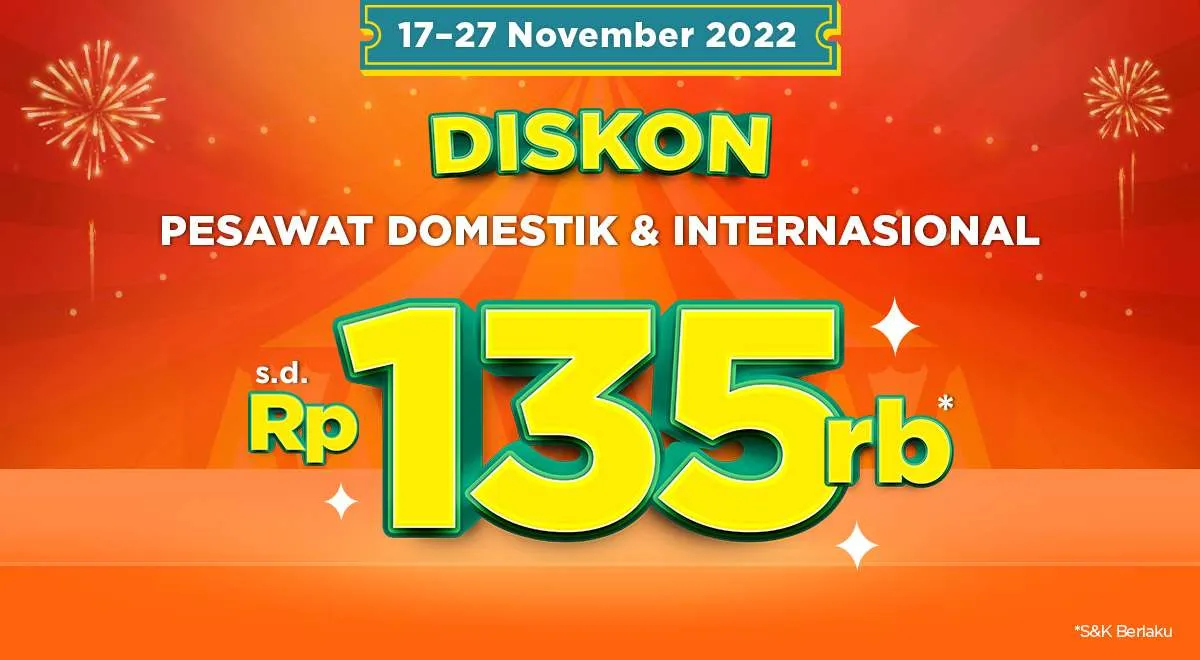 Promo Pegi Vaganza s.d 27 Nov 2022, Diskon Pesawat Domestik & Internasiona Rp135.000