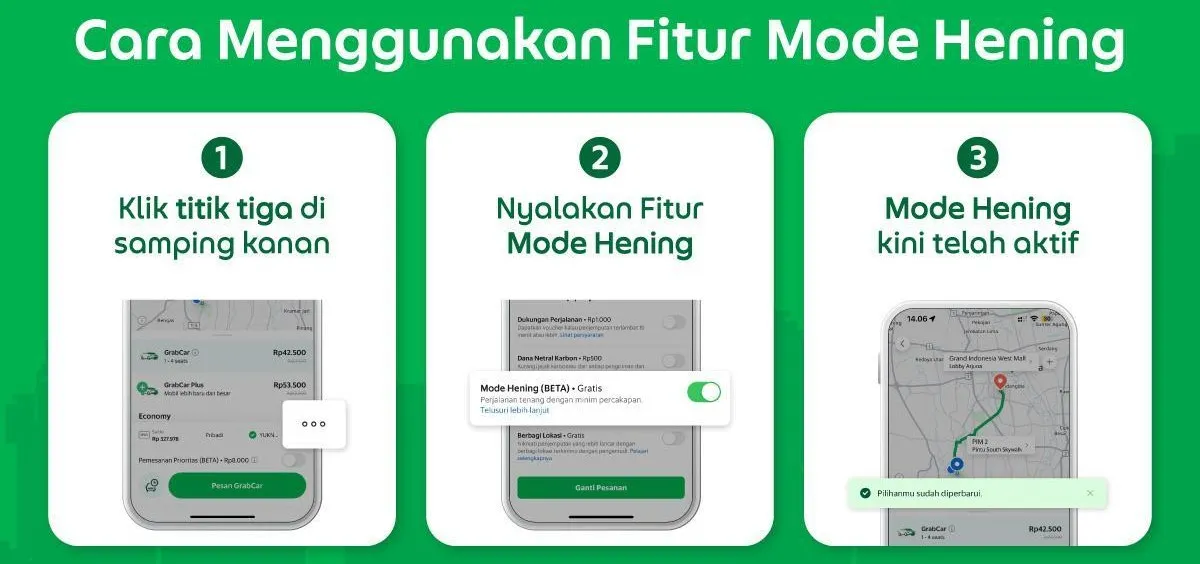 Fitur Mode Hening di GrabCar Perjalanan Lebih Tenang & Minim Interaksi