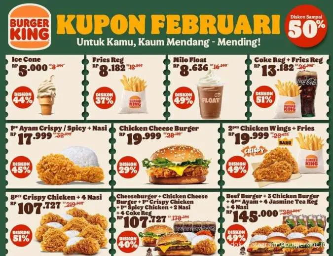 Promo Kupon Februari BK: Jajan Hemat Diskon sampai 50%, Menu Favorit Lebih Murah!