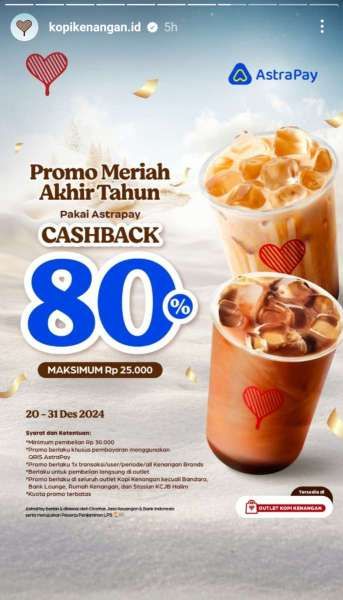 Promo Kopi Kenangan di Akhir Tahun 2024 Cashback 80%