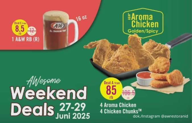 Promo A&W Weekend Deals 27-29 Juni: Paket Aroma Chicken Hemat, Cocok untuk Sharing
