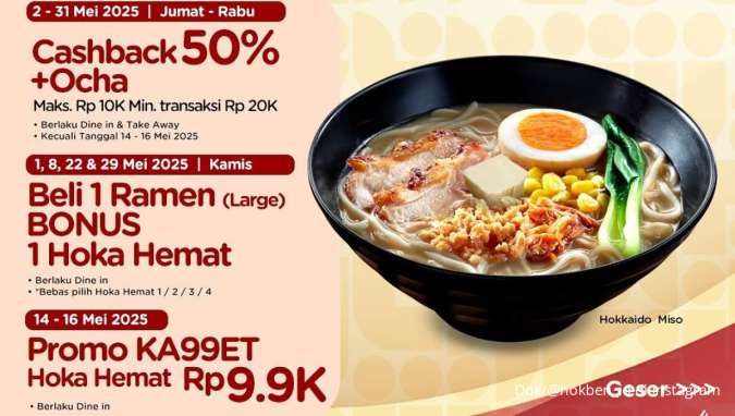Promo Hokben dan Bank Saqu Kamis 29 Mei 2025, Beli 1 Ramen Bonus 1 Hoka Hemat