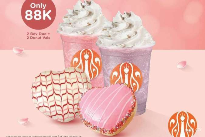 Promo JCO 15 Februari 2024, Paket Cinta Valentine 2 Donut Hati-2 Yogurt Rp 88.000