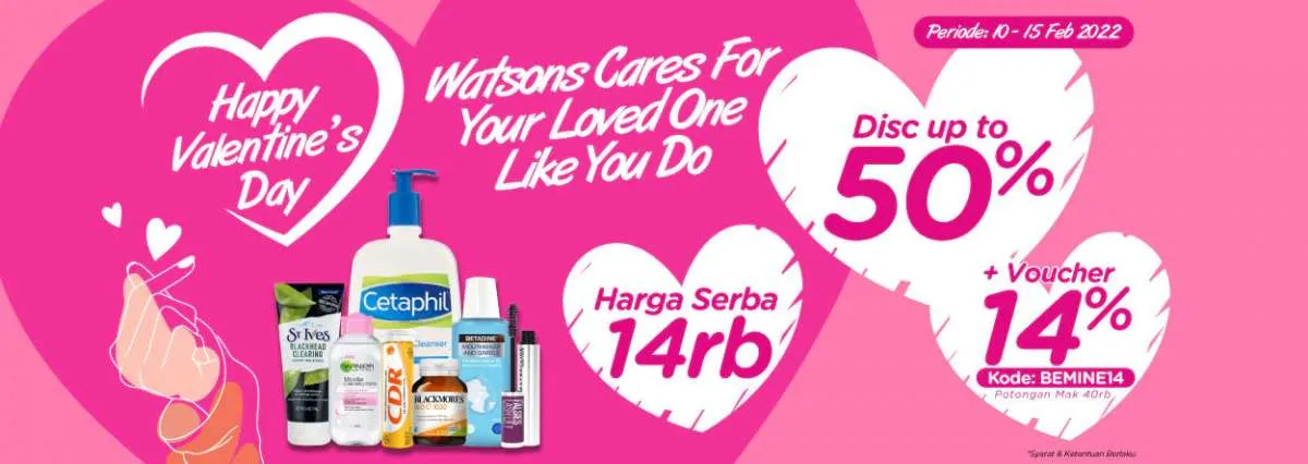Promo Watsons Spesial Valentine, Diskon hingga 50% Berlaku sampai 15 Februari 2022