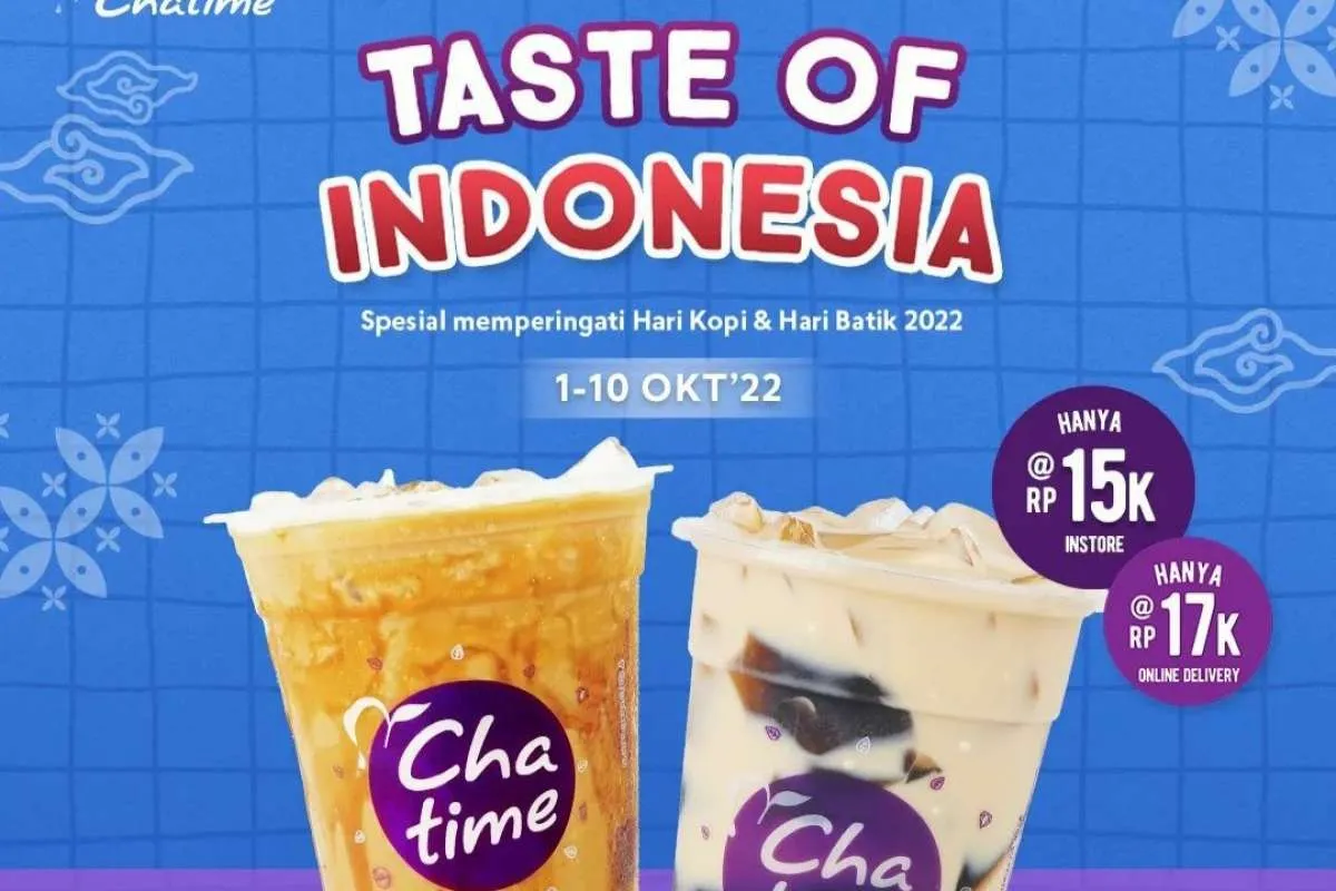 Promo Chatime Spesial Hari Batik 1-10 Oktober 2022, Bayar Rp 15.000 Dapat 2 Chatime