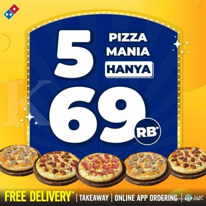 Promo Dominos Pizza 11-12 Oktober 2021, 5 Loyang Pizza Mania Personal Rp 69.000