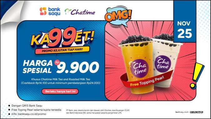 Promo Chatime Hari Ini (25/11) Beli 1 Minuman Free Topping Pearl Rp 9.900