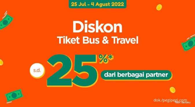 Promo Gajian PegiPegi s.d 4 Agt 2022, Diskon Tiket Bus & Travel 25% Berbagai Bank