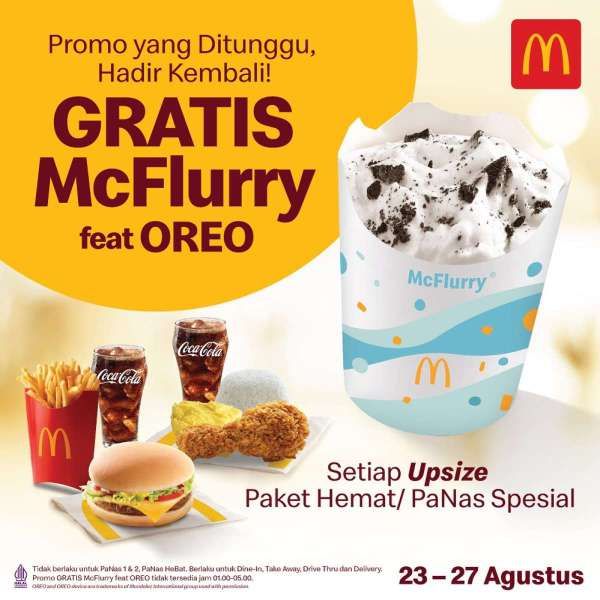 Promo McD Terbaru Agustus 2023, Promo Gratis McFlurry feat Oreo