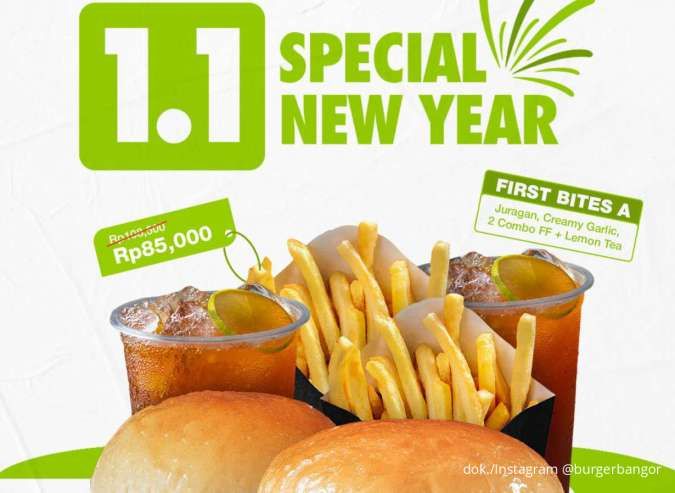 Promo 1.1 Burger Bangor Paket Berdua Komplit Lebih Hemat, Cuma 1-3 Januari 2026