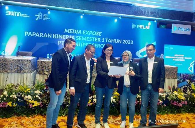 Jajaran direksi PT Pelni saat pemaparan kinerja semester I-2023 di Jakarta (2/8/2023).
