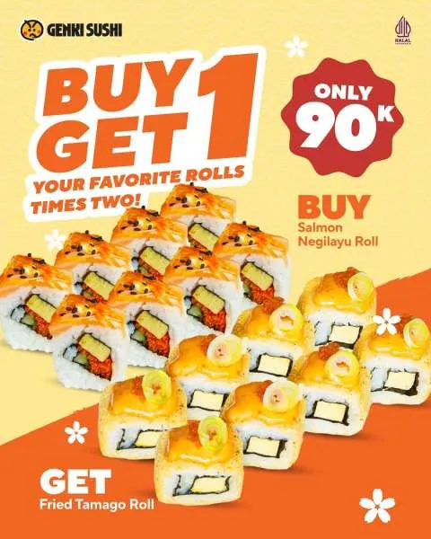Promo Genki Sushi Buy 1 Get 1 Salmon Negilayu Roll + Fried Tamago Roll