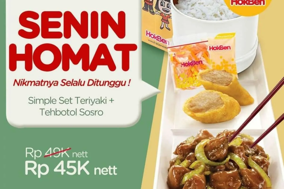Promo Hokben 8 November 2021, Senin Homat Paket Makanan dan Minuman Rp 45.000 nett
