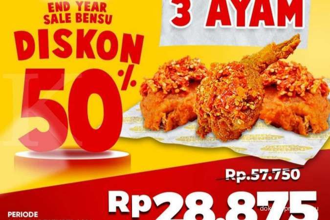 End Year Sale! Promo Geprek Bensu 24-26 Desember 2021, Beli 3 Ayam Diskon 50%