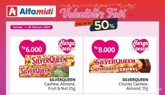 Promo Alfamidi Valentine’s Fair, Aneka Cokelat dan Camilan Diskon hingga 50%!