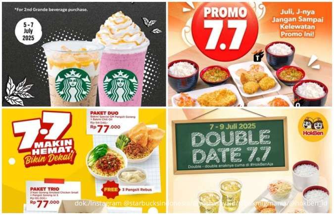 Daftar Promo 7.7 Makanan dan Minuman Favorit, Starbucks sampai HokBen Harga Hemat