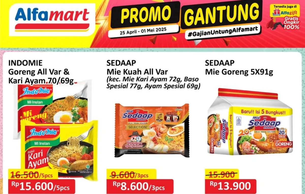 Promo JSM Alfamart Gantung 25 April 2025, Mie Instan Beli Banyak Lebih Hemat